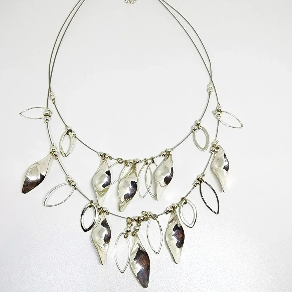 Double Layer Silver Spiral and Marquis Drop Statement Dressy Necklace